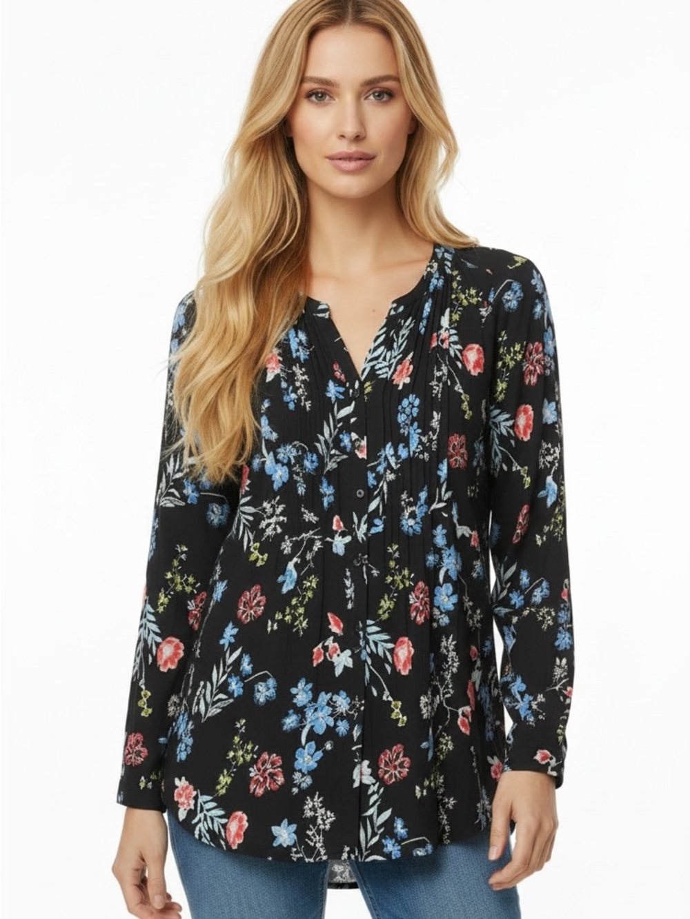 HILARY Radley top blouse floral pattern long sleeves ajust waist crepe XXL